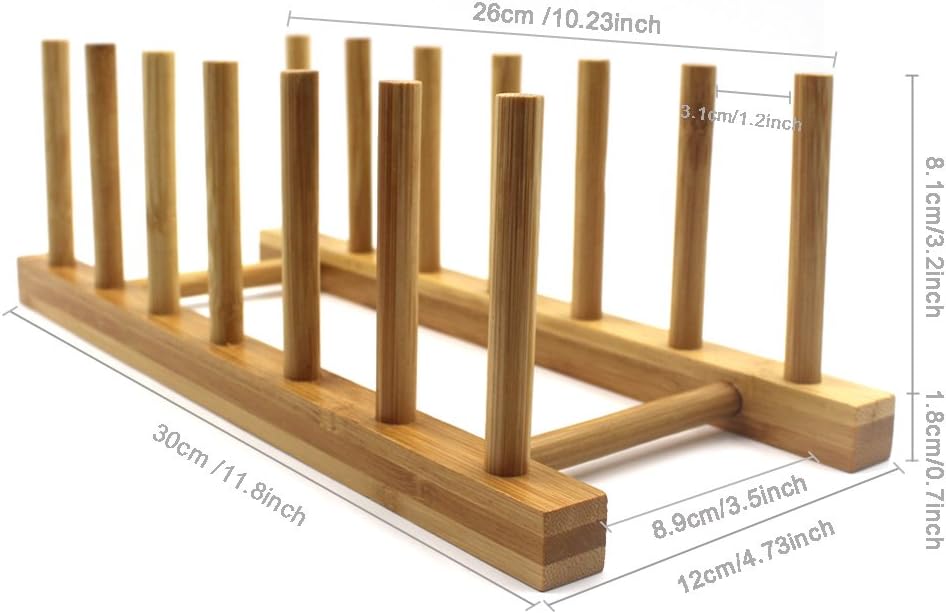 Bamboo Dish Rack, Plates Holder, Compact Kitchen Storage, Cabinet Organizer -Pack of 2 Bamboo Dish Rack, Plates Holder, Compact Kitchen Storage, Cabinet Organizer -Pack of 2